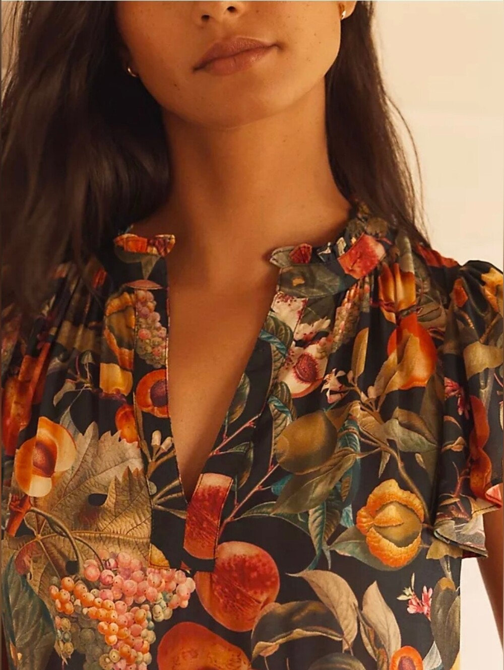 Anthropologie Floral & Fruit Tiered Mini Dress - Picture 3 of 3
